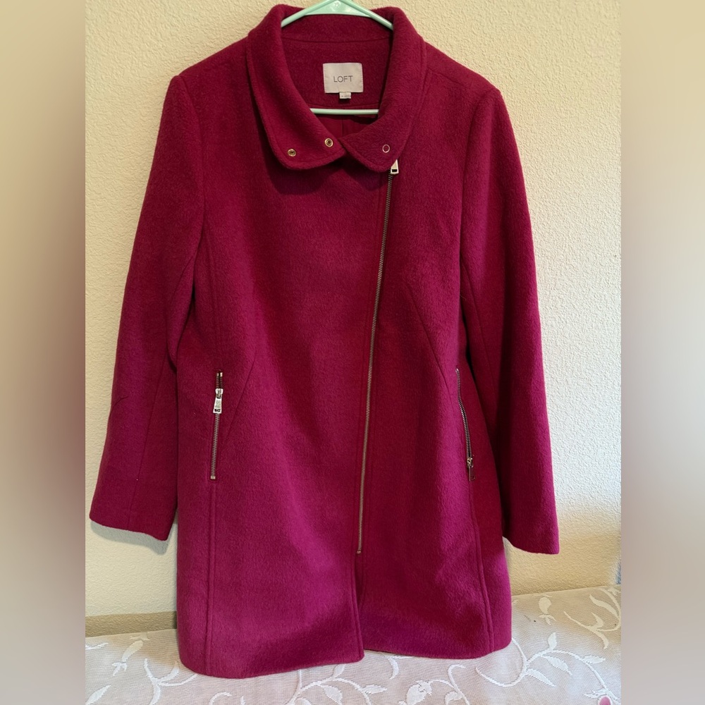 LOFT Fuchsia Wool Blend Moto Coat